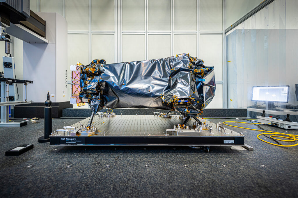 The completed flight hardware of the NISP instrument after wrapping in light-tight insulation in the clean room laboratory at LAM in Marseille, France.