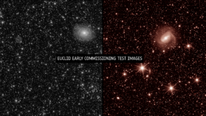 Compilation of Euclid early commissioning test images, showing an image by the VIS instrument (visible light) on the left, and by the NISP instrument (near-infrared light) on the right. Credits: © ESA/Euclid/Euclid Consortium/NASA, CC BY-SA 3.0 IGO