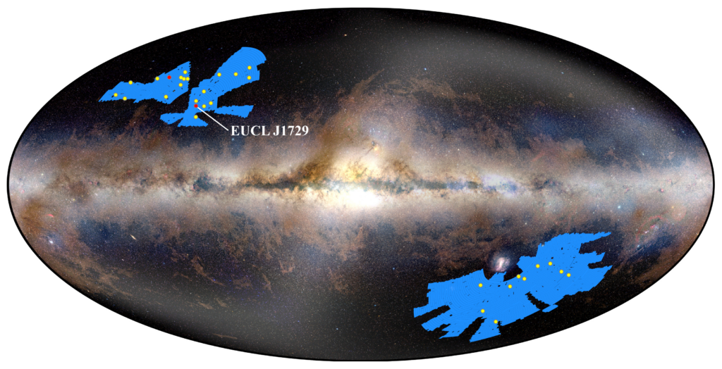 Location map of Euclid survey footprint and newly discovered quasars.