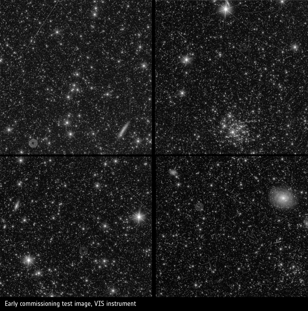 Euclid early commissioning test images, showing an image by the VIS instrument (visible light). The full focal plane of VIS consists of 36 detectors, here one detector is shown in full resolution. Credits: © ESA/Euclid/Euclid Consortium/NASA, CC BY-SA 3.0 IGO